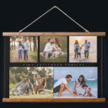 Family Name 5 Photo Collage Simple Modern Hanging Tapestry<br><div class="desc">Family Name 5 Photo Collage Simple Modern Wall Hanging Tapestry features a photo collage of five of your favourite photos with your personalised family name in elegant script on a black background. Perfect gift for birthday, Christmas, Mother's Day, Father's Day, Grandparents Day, grandma, sister, cousins, best friends and more. PHOTO...</div>