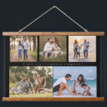 Family Name 5 Photo Collage Simple Modern Hanging Tapestry<br><div class="desc">Family Name 5 Photo Collage Simple Modern Wall Hanging Tapestry features a photo collage of five of your favourite photos with your personalised family name in elegant script on a black background. Perfect gift for birthday, Christmas, Mother's Day, Father's Day, Grandparents Day, grandma, sister, cousins, best friends and more. PHOTO...</div>