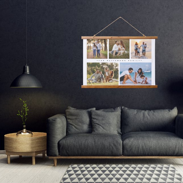 Family Name 5 Photo Collage Simple Modern Hanging Tapestry (Creator Uploaded)