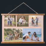 Family Name 5 Photo Collage Simple Modern Hanging Tapestry<br><div class="desc">Family Name 5 Photo Collage Simple Modern Wall Hanging Tapestry features a photo collage of five of your favourite photos with your personalised family name in elegant script on a pink background. Perfect gift for birthday, Christmas, Mother's Day, Father's Day, Grandparents Day, grandma, sister, cousins, best friends and more. PHOTO...</div>