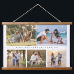 Family Name 5 Photo Collage Simple Modern Hanging Tapestry<br><div class="desc">Family Name 5 Photo Collage Simple Modern Wall Hanging Tapestry features a photo collage of five of your favourite photos with your personalised family name in elegant script on a white background. Perfect gift for birthday, Christmas, Mother's Day, Father's Day, Grandparents Day, grandma, sister, cousins, best friends and more. PHOTO...</div>