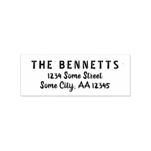 Family Name and Address Modern Script Rubber Stamp