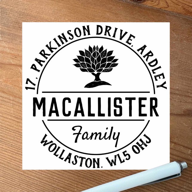 Family Name and Address with Tree Motif Rubber Stamp (Creator Uploaded)