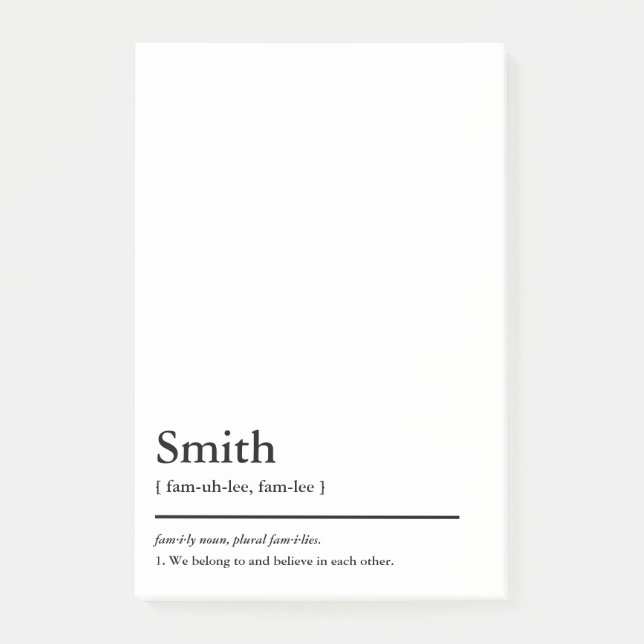 Family Name and Motto Dictionary Definition Custom Post-it Notes (Front)