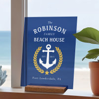 Family Name Beach House Anchor Gold Laurel Navy