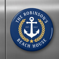 Family Name Beach House Anchor Gold Laurel Navy