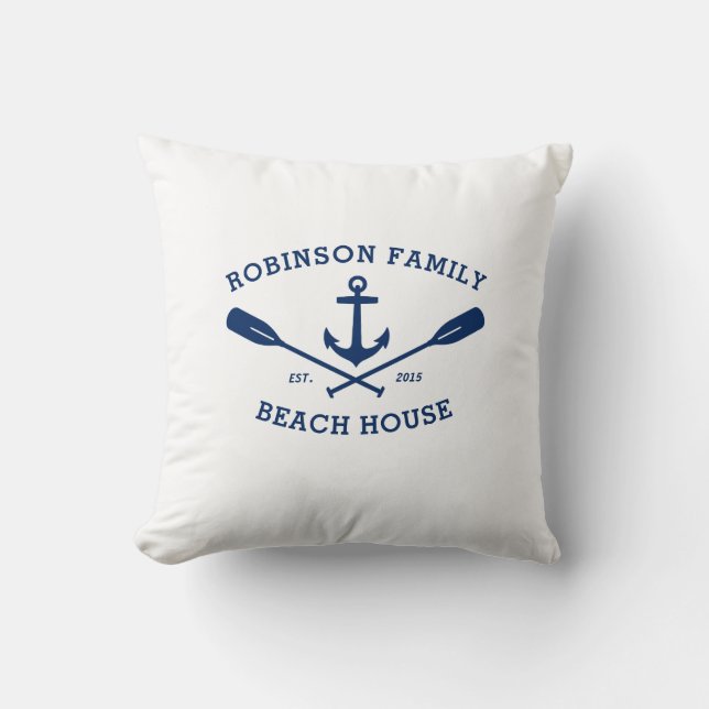 Family Name Beach House Boat Anchor Crossed Oars Cushion (Front)