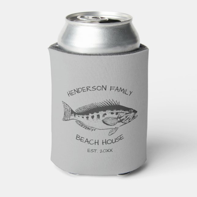 Family Name Beach House Fish Can Cooler (Can Back)
