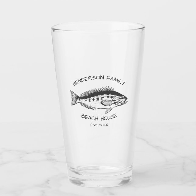 Family Name Beach House Fish Glass (Front)