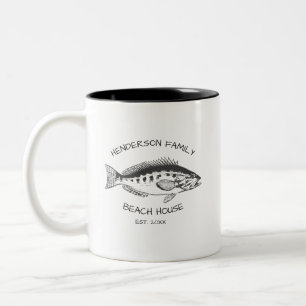 Family Name Beach House Fish Two-Tone Coffee Mug