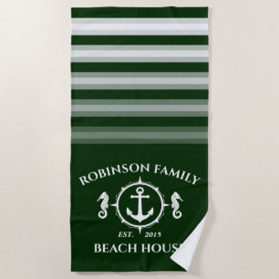 Family Name Beach House Seahorse Anchor Forest Towel