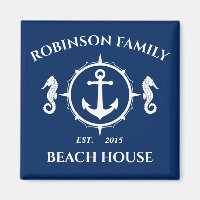 Family Name Beach House Seahorse Anchor Navy Blue