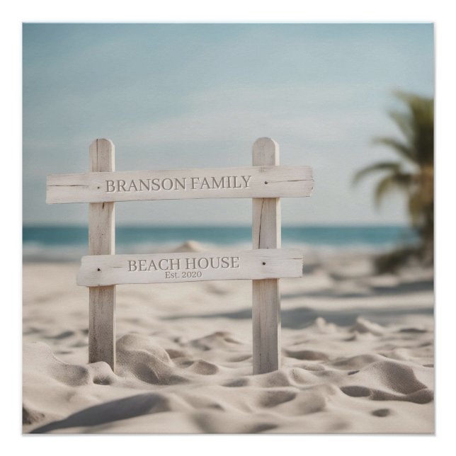 Family Name Beach House Sign Photo Retro (Front)
