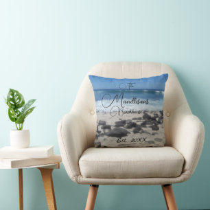 Family Name Beach Ocean Waves Cushion