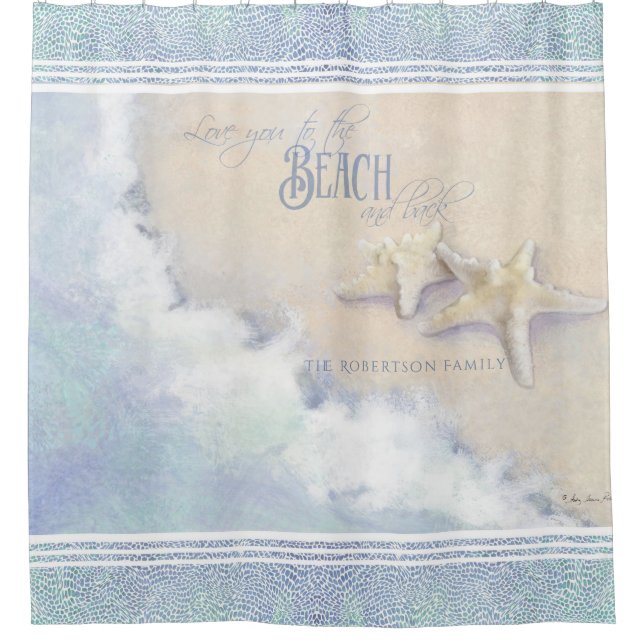 Family Name Beach Ocean Waves Sand Starfish Shower Curtain (Front)