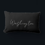 Family Name Black and White Script Text Minimalist Lumbar Cushion<br><div class="desc">With a thin script and black and white, this throw pillow is a nice addition for a minimalist, modern decor theme. The options to change the font, colour, and overall colour (background) of the pillow are available.</div>