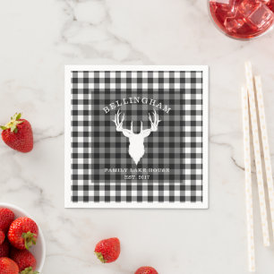 Family Name Black White Lake House Gingham Plaid Napkin
