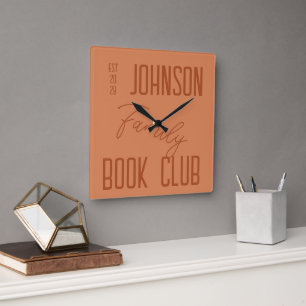 Family Name Book Club Square Wall Clock