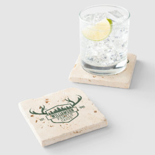 Family Name Cabin Forest Green coaster