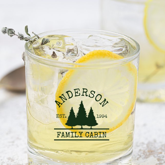 Family Name Cabin Forest Green Pines Glass (Several styles to choose from.)