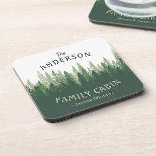 Family Name Cabin Location Pine Tree Forest Cork Coaster