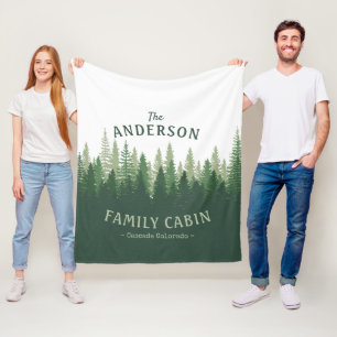 Family Name Cabin Location Pine Tree Forest Fleece Blanket
