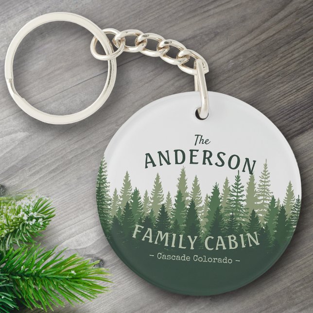 Family Name Cabin Pine Tree Forest 2 Sided Key Ring (Creator Uploaded)