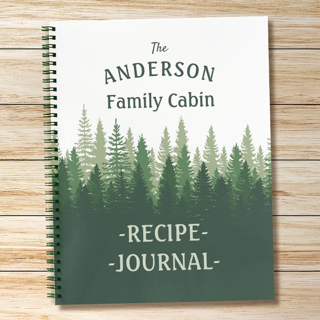 Family Name Cabin Recipe Journal Pine Trees (Several sizes and page styles to choose from.)