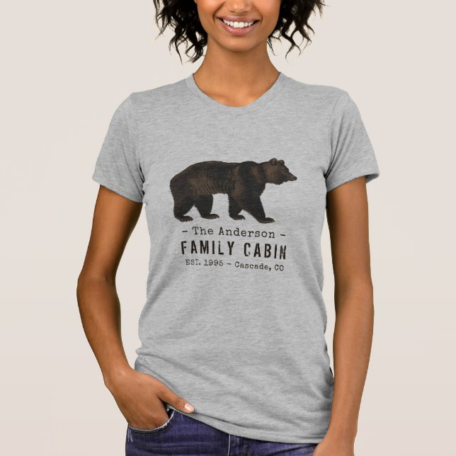Family Name Cabin Rustic Brown Bear T-Shirt (Front)
