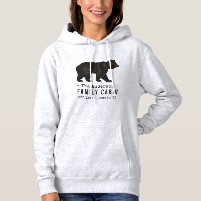 Family Name Cabin Rustic Brown Black Bear Hoodie (Front)