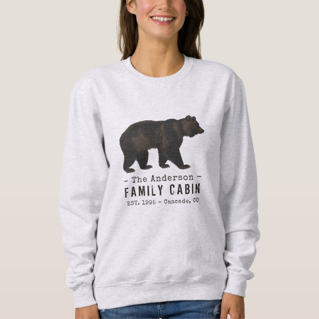 Family Name Cabin Rustic Brown Black Bear Sweatshirt (Front)