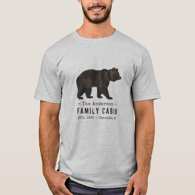 Family Name Cabin Rustic Brown Black Bear T-Shirt (Front)