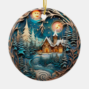 Family Name Cabin Rustic Forest Personalised  Ceramic Tree Decoration