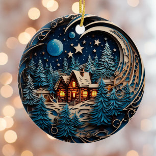 Family Name Cabin Rustic Forest Personalized  Ceramic Tree Decoration