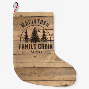 Family Name Cabin Rustic Wood Forest Personalised Small Christmas Stocking