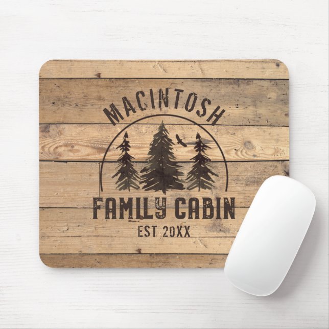 Family Name Cabin Rustic Wood Forest Personalized Mouse Pad (With Mouse)