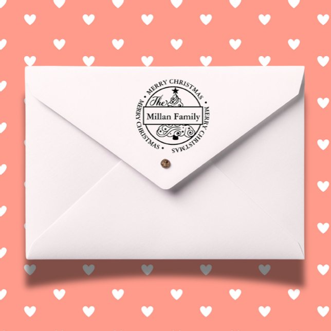 Family Name Candy Christmas tree theme Self-inking Stamp (Personalize your holiday cards and gifts with a Family Name Candy Christmas Tree Self-inking Stamp. )