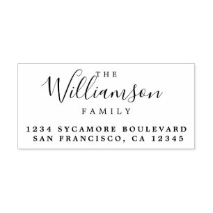 Family Name Chic Script Return Address Rubber Stamp