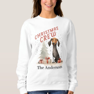 Family Name Christmas Crew Cute Dog and Tree Sweatshirt