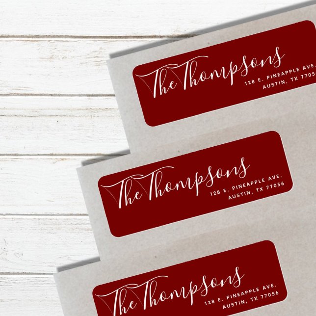 Family Name Christmas Red Modern Return Address  (Creator Uploaded)