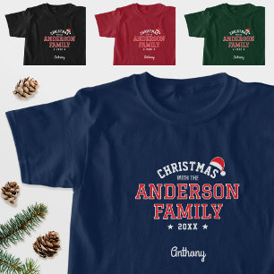 Family Name Christmas Santa Holiday Navy Red T-Shirt