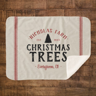 Family Name Christmas Tree Farm Grain Sack Sherpa Blanket