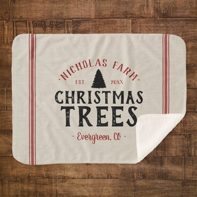 Family Name Christmas Tree Farm Grain Sack Sherpa Blanket (Creator Uploaded)