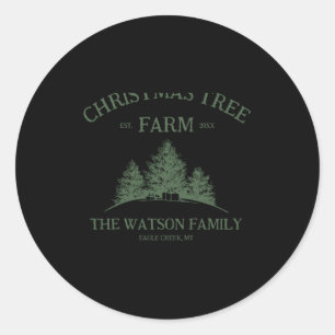 Family Name Christmas Tree Farm Retro Classic Round Sticker