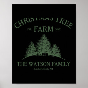 Family Name Christmas Tree Farm Retro Poster