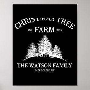 Family Name Christmas Tree Farm Retro Poster