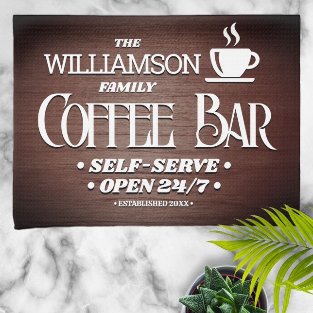 Family Name Coffee Bar Hours Tea Towel (Creator Uploaded)