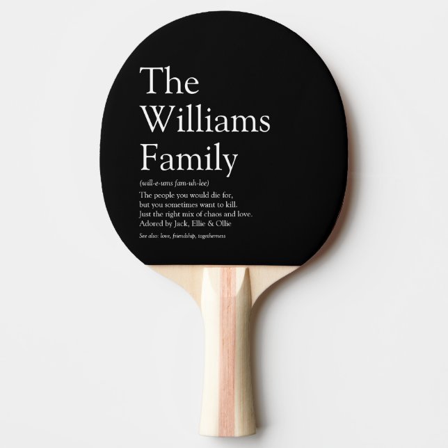 Family Name Definition Black and White Fun Ping Pong Paddle (Front)