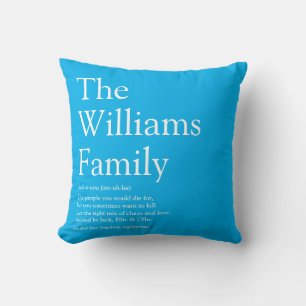 Family Name Definition Fun Modern Blue Cushion