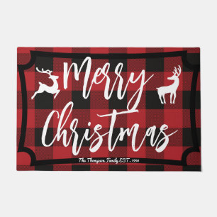 Family name design scottish tartan red Christmas Doormat